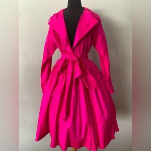 Vintage 1990s Hot Pink Silk Dress Catherine Regehr Dramatic Wrap Cocktail Dress